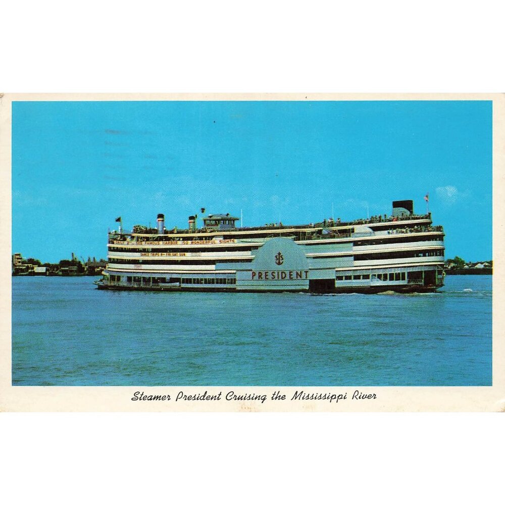 Postcard Steamer President Cruising the Mississippi River Vintage Chrome Posted